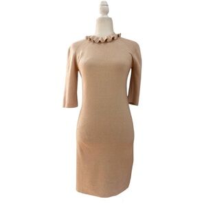 Relish Women's Sweater Dress Ribbed Knit  with Beaded Edge Ruffle Collar NWT